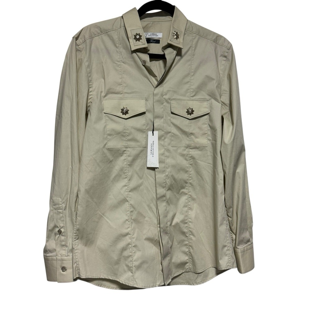 Versace Collection Trend‎ Beige Military Shirt Made in Italy CLG Auth 40